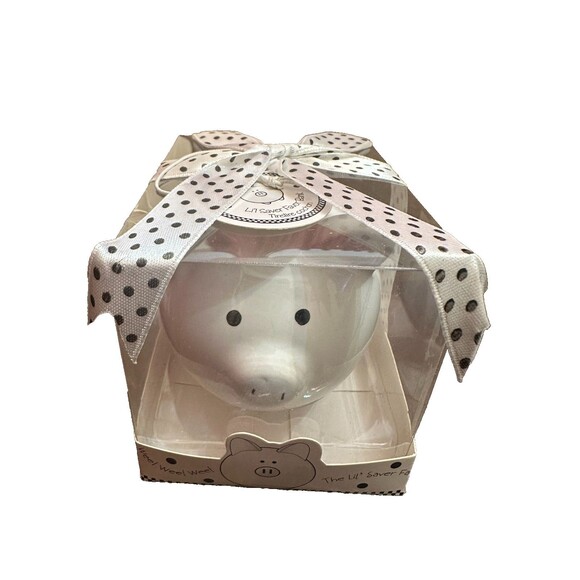 KATE ASPEN, INC WHITE LIL' SAVER FAVOR  PIG BANK Baby Gift Shower Keepsake - Picture 1 of 4